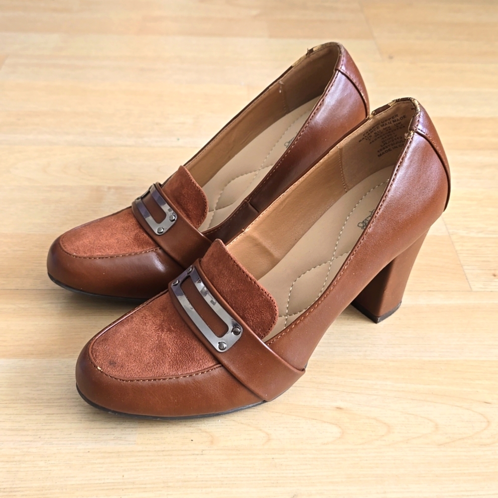 Jaclyn Smith Whisky Pums Block High Heels Upper Fabric Size 7